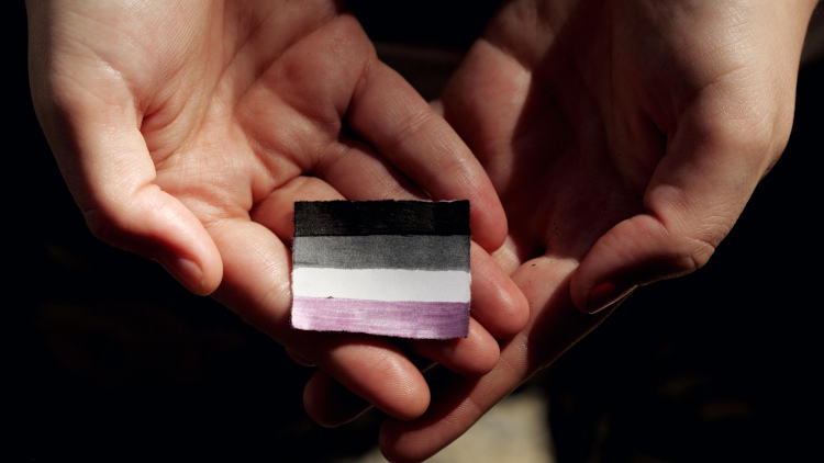 Asexual flag in a pair of hands by Katie Rainbow